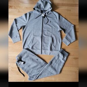 Polo Ralph Lauren Mens XXL Gray Double Knit Sweatsuit Fleece Tracksuit Set NWT